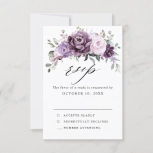 Shades of Dusty Purple Blooms Moody Floral Wedding RSVP Card