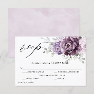 Shades of Dusty Purple Blooms Moody Floral Wedding RSVP Card