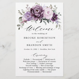 Shades of Dusty Purple Blooms Wedding Program