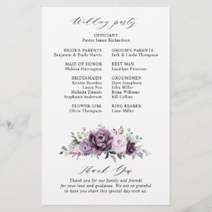 Shades of Dusty Purple Blooms  Wedding Program