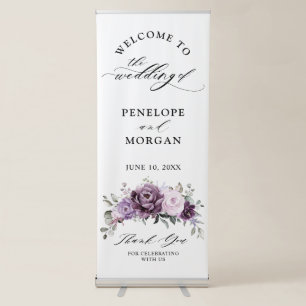Shades of Dusty Purple Blooms Wedding Welcome Retractable Banner