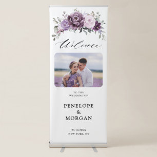 Shades of Dusty Purple Blooms Wedding Welcome Retractable Banner