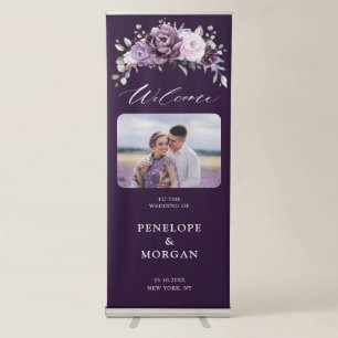 Shades of Dusty Purple Blooms Wedding Welcome Retractable Banner