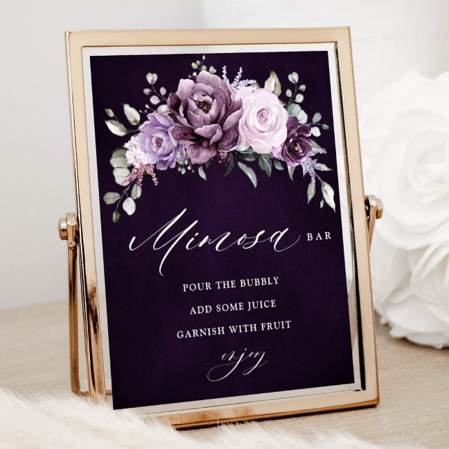 Shades of Dusty Purple Bridal Shower Mimosa Bar Poster (Shades of dusty purple blooms floral mimosa bar sign)