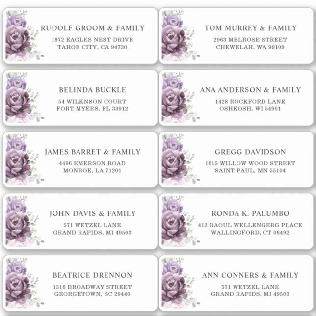 Shades of dusty Purple Plum Wedding Guest Address  (Front)