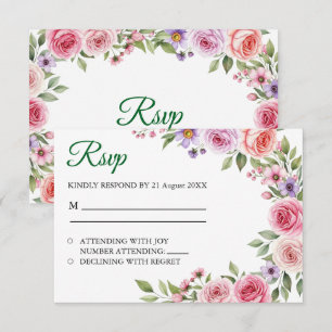 Shades of Dusty Simple Purple Floral Wedding RSVP Card