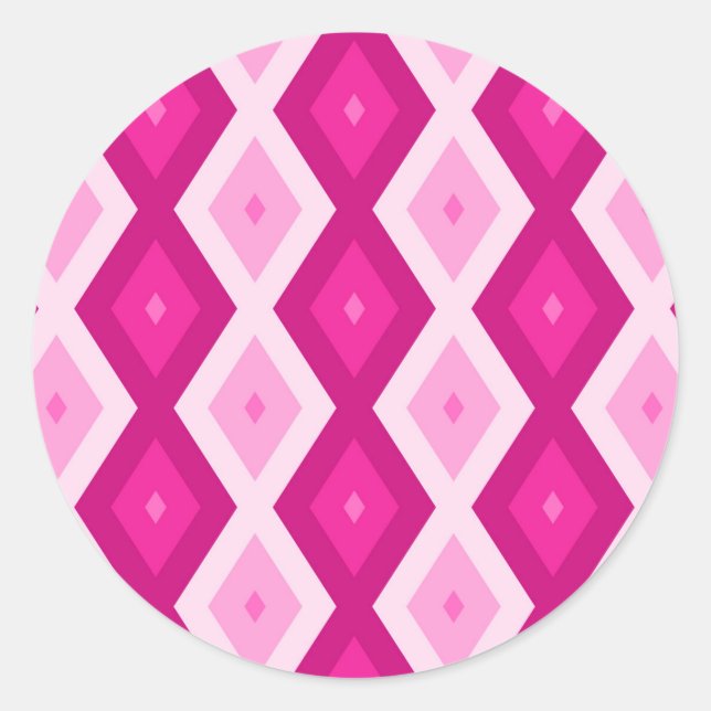 Shades of fuchsia diamond pattern classic round sticker (Front)
