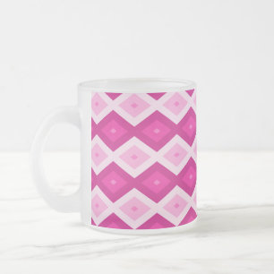 Shades of fuchsia diamond pattern frosted glass coffee mug