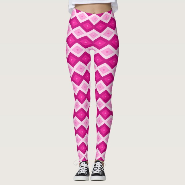 Shades of fuchsia diamond pattern leggings (Front)
