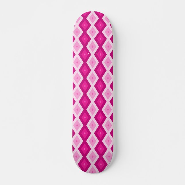 Shades of fuchsia diamond pattern skateboard (Front)