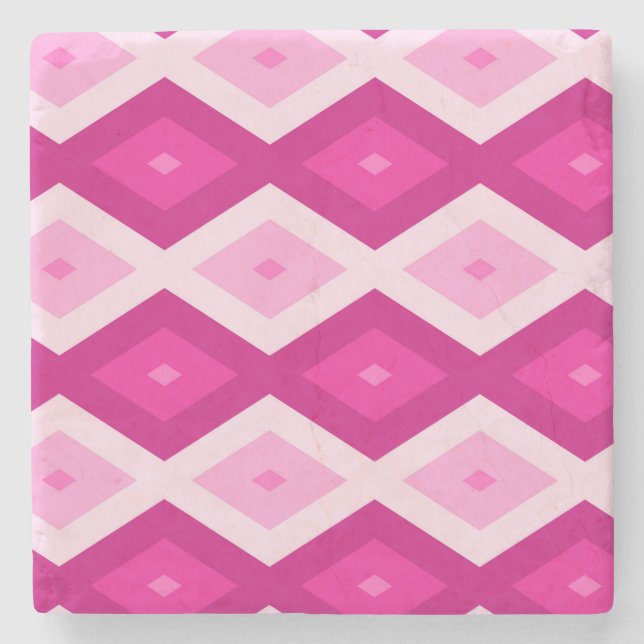 Shades of fuchsia diamond pattern stone coaster (Front)