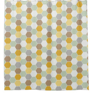 Shades of Gold, White, Grey Honeycomb Pattern Shower Curtain