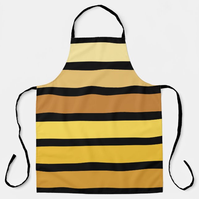 Shades Of Golden Yellow Stripes On Black  Apron (Front)