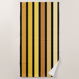 Shades Of Golden Yellow Stripes On Black  Beach Towel