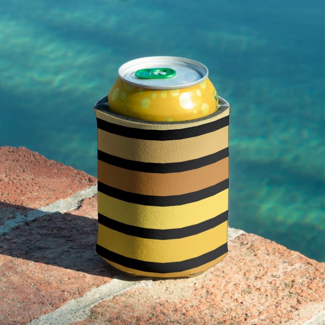 Shades Of Golden Yellow Stripes On Black  Can Cooler (In Situ Pool)