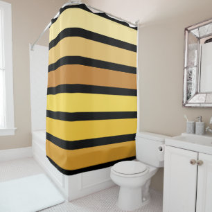 Shades Of Golden Yellow Stripes On Black Shower Curtain