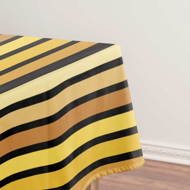 Shades Of Golden Yellow Stripes On Black  Tablecloth (In Situ)