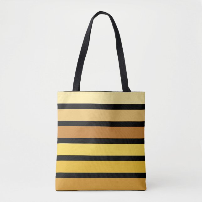 Shades Of Golden Yellow Stripes On Black  Tote Bag (Front)