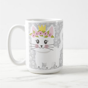 SHADES OF GRAY CAT PAW PRINTS & KITTY CAT COFFEE MUG