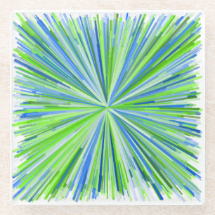 Shades of Green and Blue Line Burst Pattern Glass Coaster