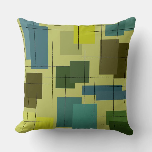 Shades of Green and Blue Mid-century Modern Cushion (Front)