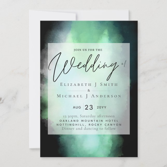 Shades of Green Black Modern Budget Wedding (Front)