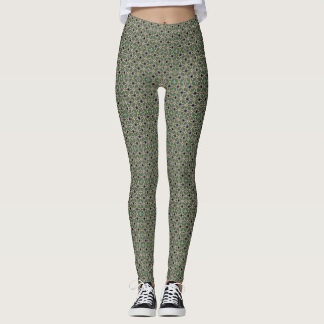 Shades of Green/Blue Graphic Pattern Leggings (Front)
