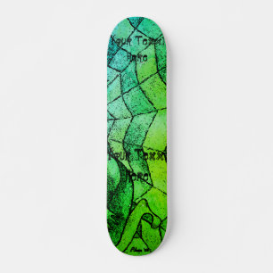 shades of green chevron cobweb abstract retro art skateboard