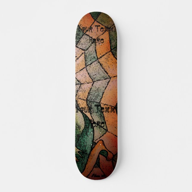 shades of green chevron cobweb abstract retro art skateboard (Front)