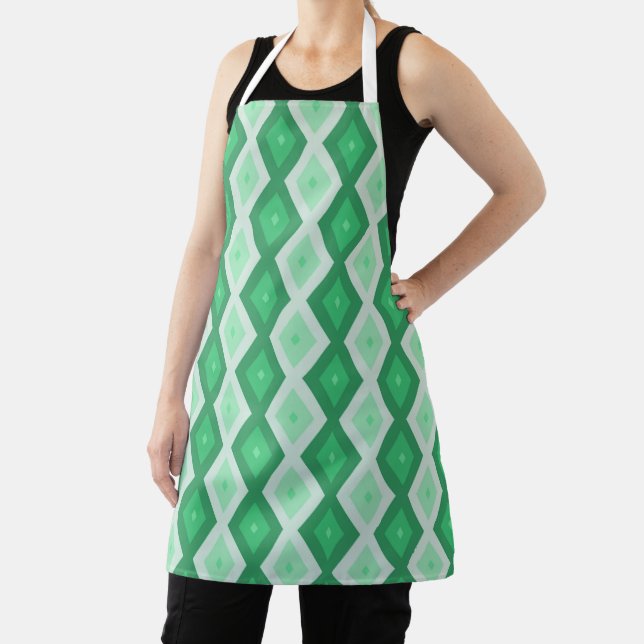 Shades of green diamond pattern apron (Insitu)