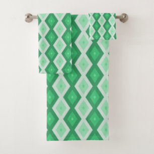 Shades of green diamond pattern bath towel set