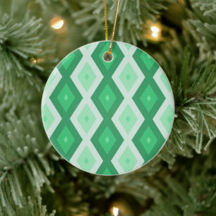 Shades of green diamond pattern ceramic tree decoration