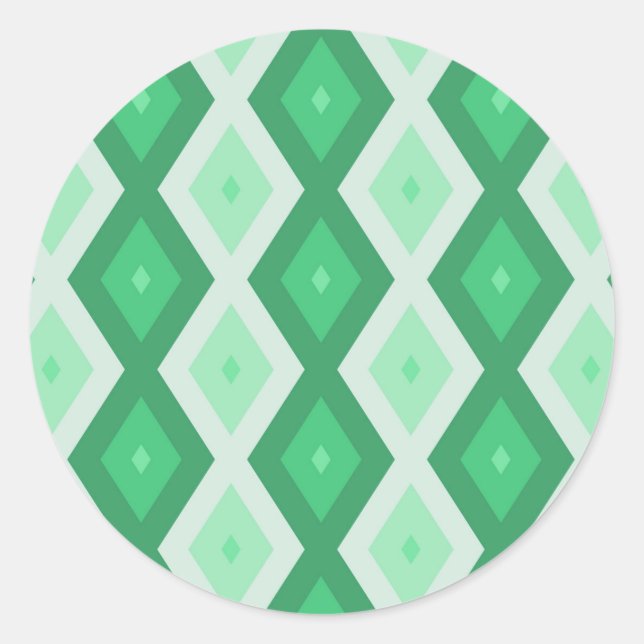 Shades of green diamond pattern classic round sticker (Front)