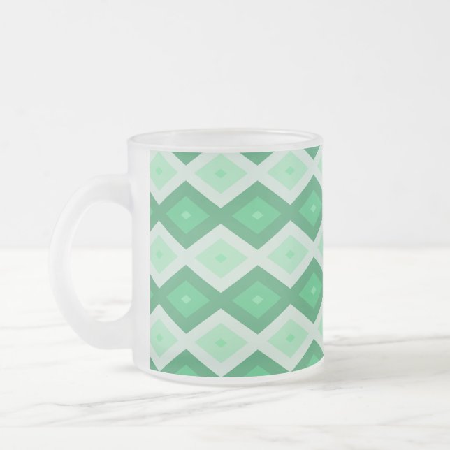 Shades of green diamond pattern frosted glass coffee mug (Left)