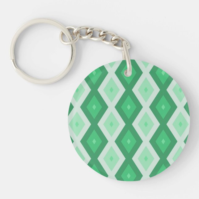 Shades of green diamond pattern key ring (Front)