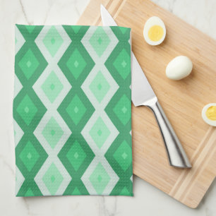 Shades of green diamond pattern tea towel