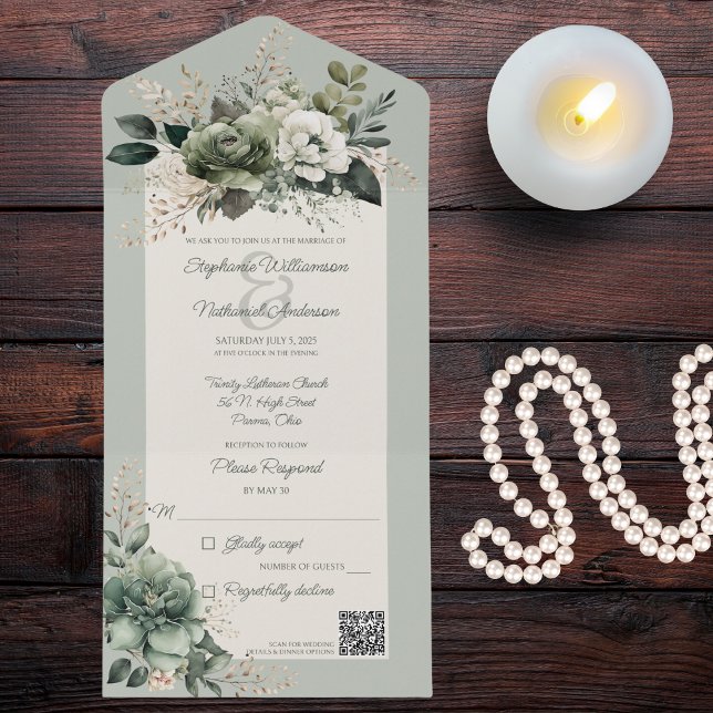 Shades of Green Floral QR Code All In One Invitation (Creator Uploaded)