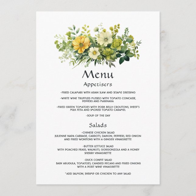 Shades of Green Floral Wedding Menu (Front)