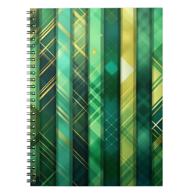 SHADES OF GREEN IRISH CELTIC PLAID PATTERN NOTEBOOK (Front)