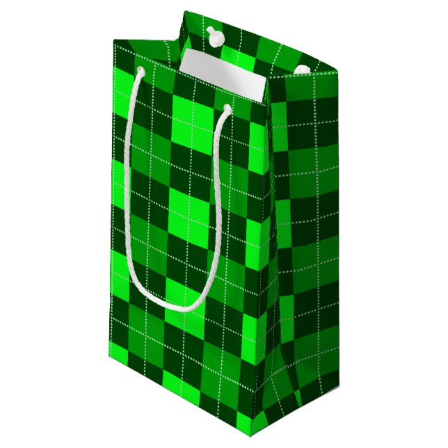 SHADES OF GREEN IRISH CELTIC PLAID PATTERN SMALL GIFT BAG (Front Angled)