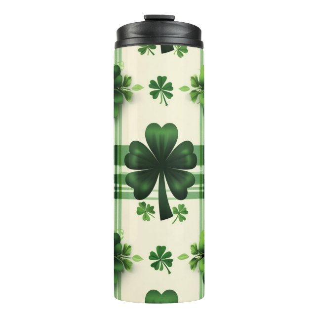 SHADES OF GREEN IRISH CELTIC SHAMROCKS THERMAL TUMBLER (Front)