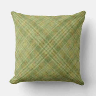SHADES OF GREEN & ORANGE PLAID PATTERN CUSHION