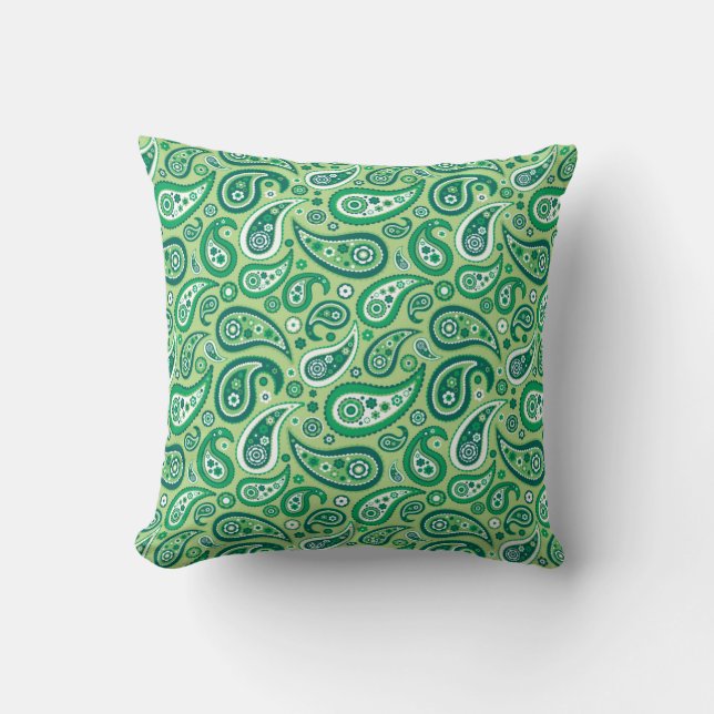 Shades of Green Paisley Pattern Cushion (Front)