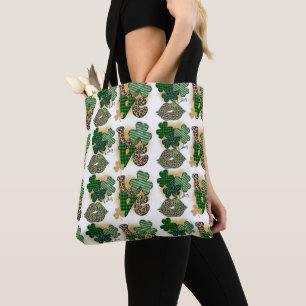 SHADES OF GREEN PATTERNED IRISH SHAMROCKS TOTE BAG