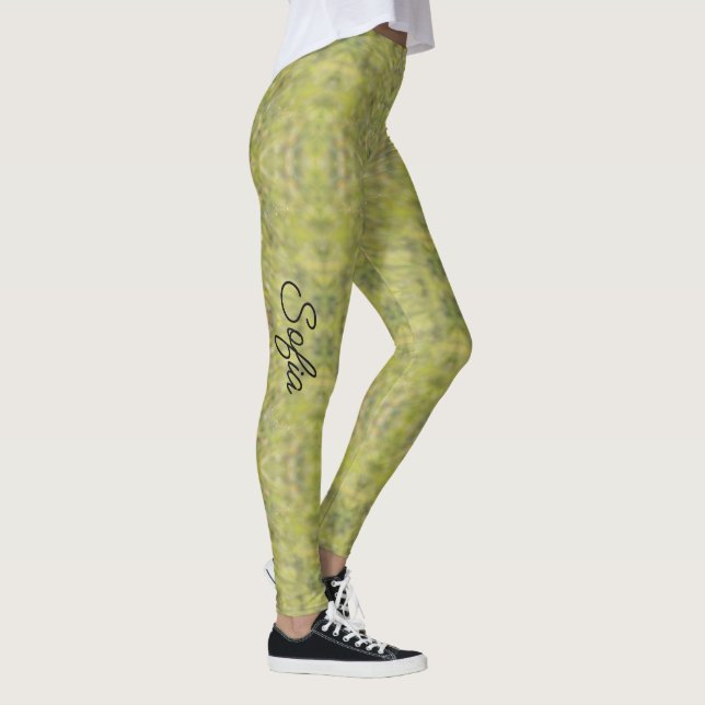 Shades of Green Personalise Name Quality  Leggings (Right)