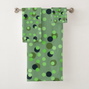shades of green polka dots bath towel set