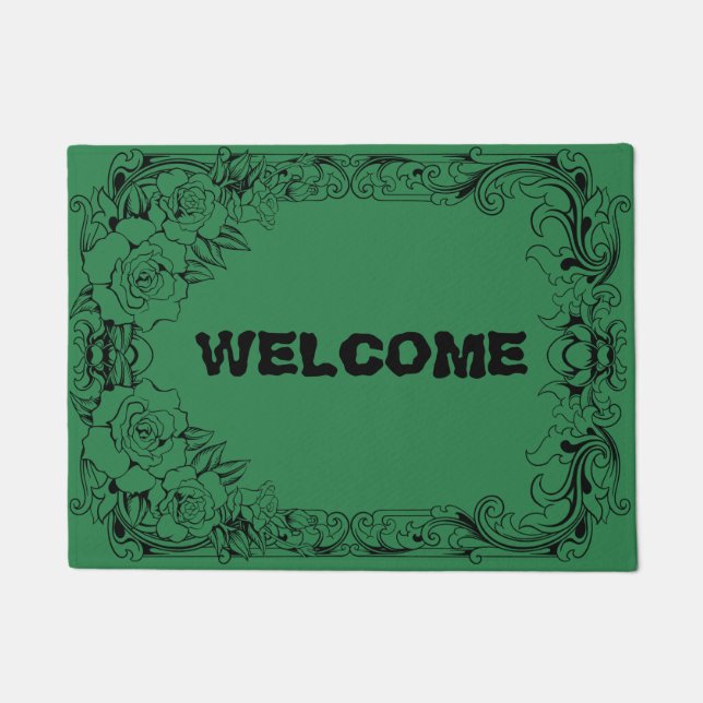 Shades of Green Roses Doormat (Front)