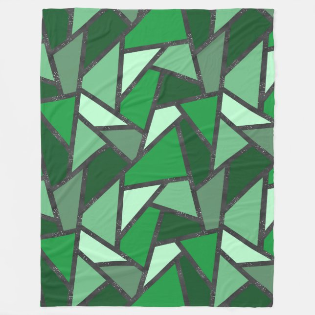 Shades of green stained glass pattern fleece blanket (Front)