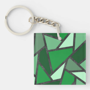 Shades of green stained glass pattern key ring