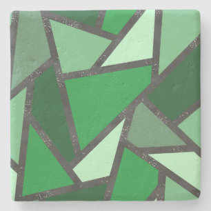 Shades of green stained glass pattern stone coaster